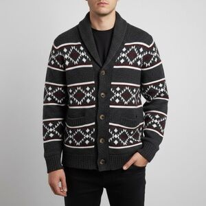 Men's Patterned Knit Cardigan Geometric Button Down Warm Sweater size Small